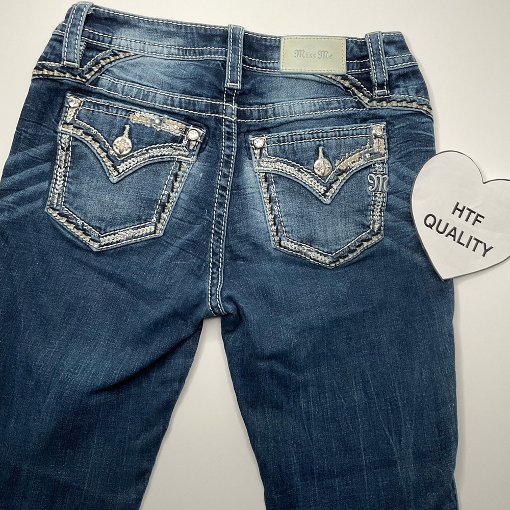 Miss Me 27 Mid-rise Skinny Jeans Embroidery Crystals Pockets Logo 30” Inseam